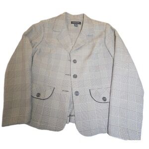 Perceptions Petite Blazer Jacket Womens 10P Gray Brown Houndstooth Plaid Suityf
